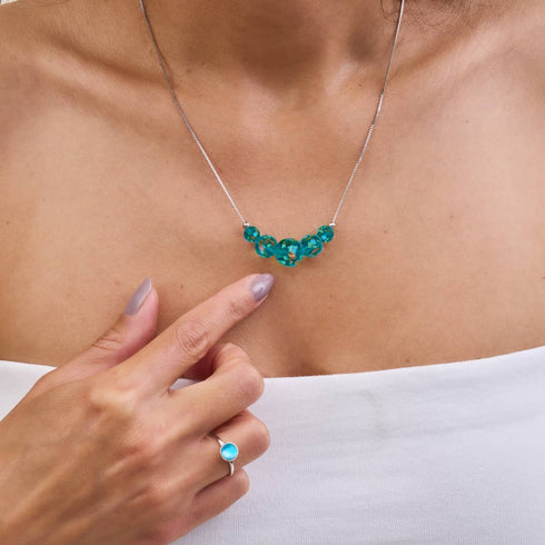 Sarcelle | Argent sterling .925 | Collier fermoir infini en verre luciole